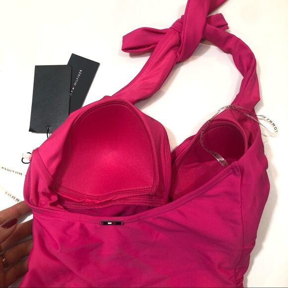 Tommy Hilfiger Shirred Halter One Piece Swimsuit - Picture 6 of 7